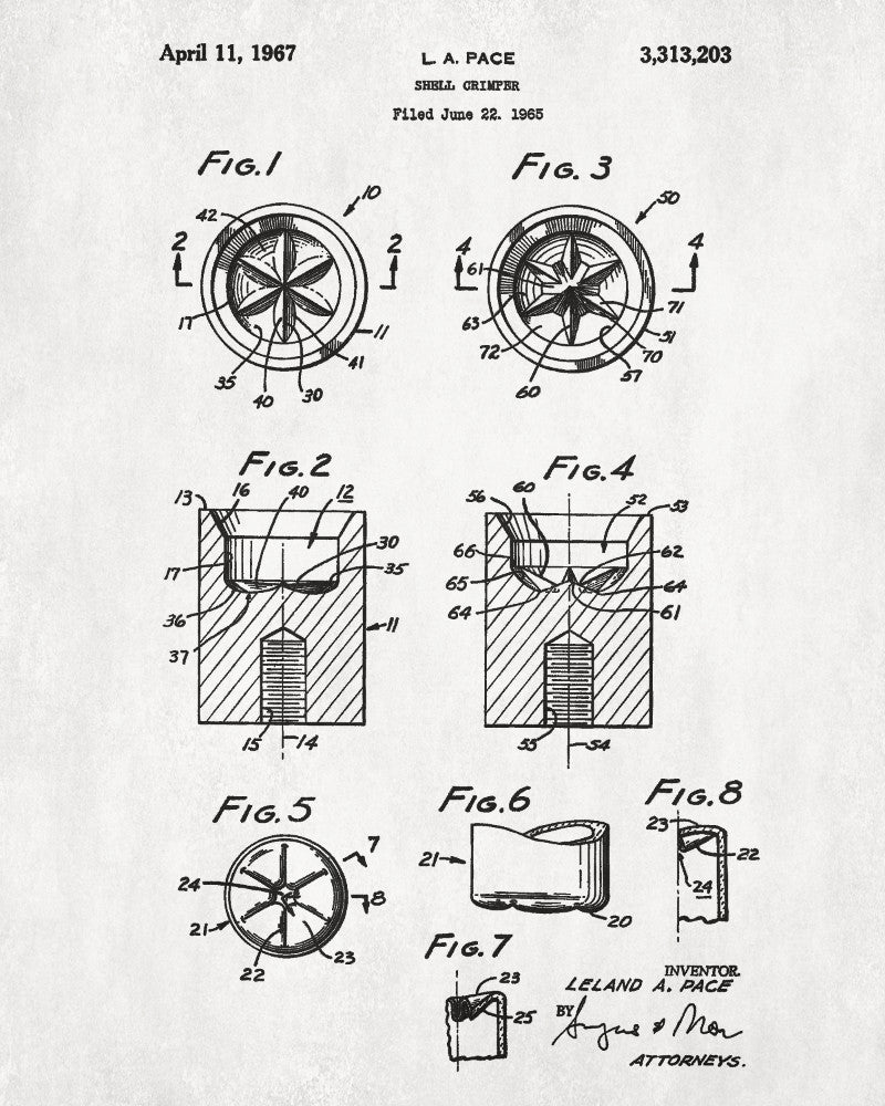 Shotgun Shell Six Point Crimper Patent Print Gun Wall Art