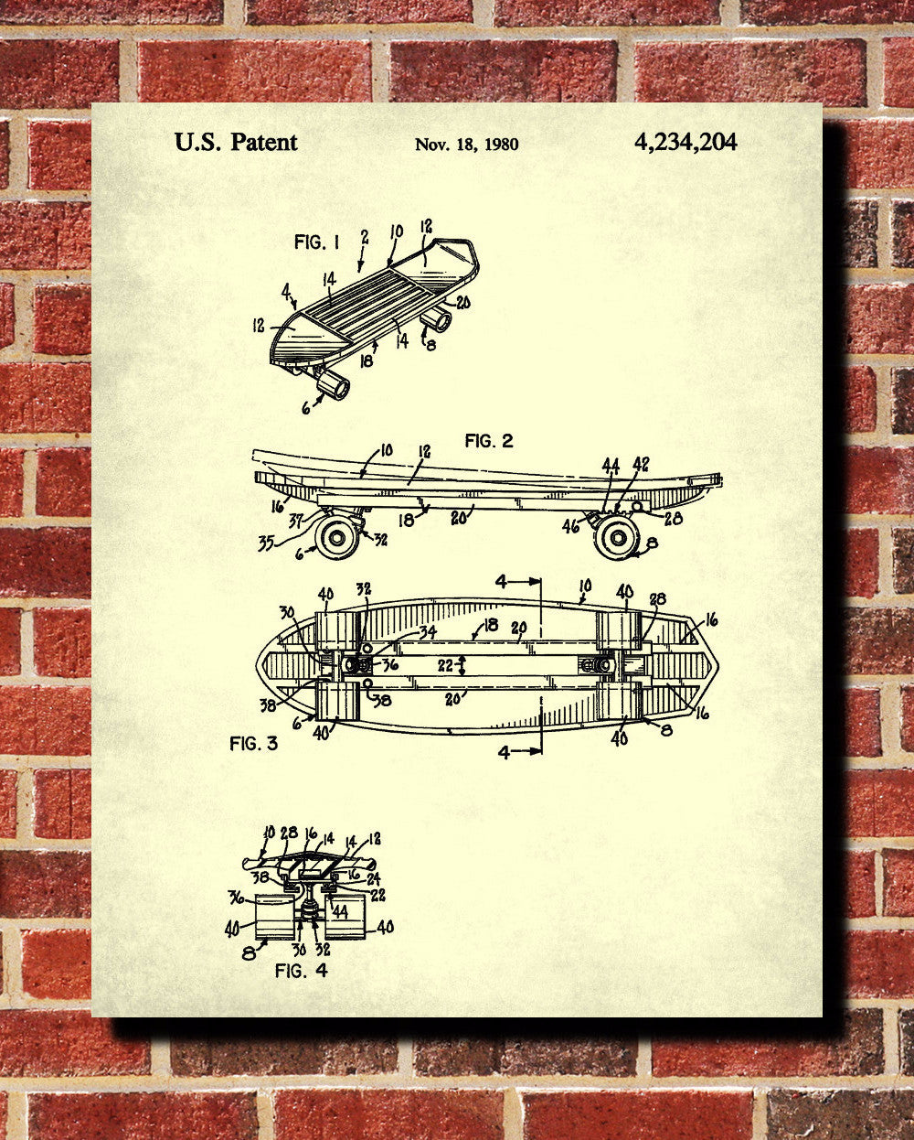 Skateboard Patent Print Skateboarding Blueprint Sports Poster - OnTrendAndFab