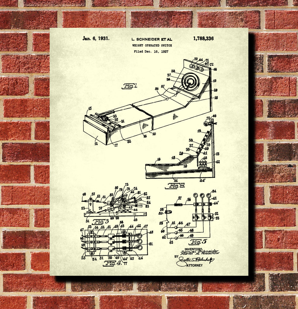 Skee Ball Machine Patent Print Bar Decor Man Cave Poster