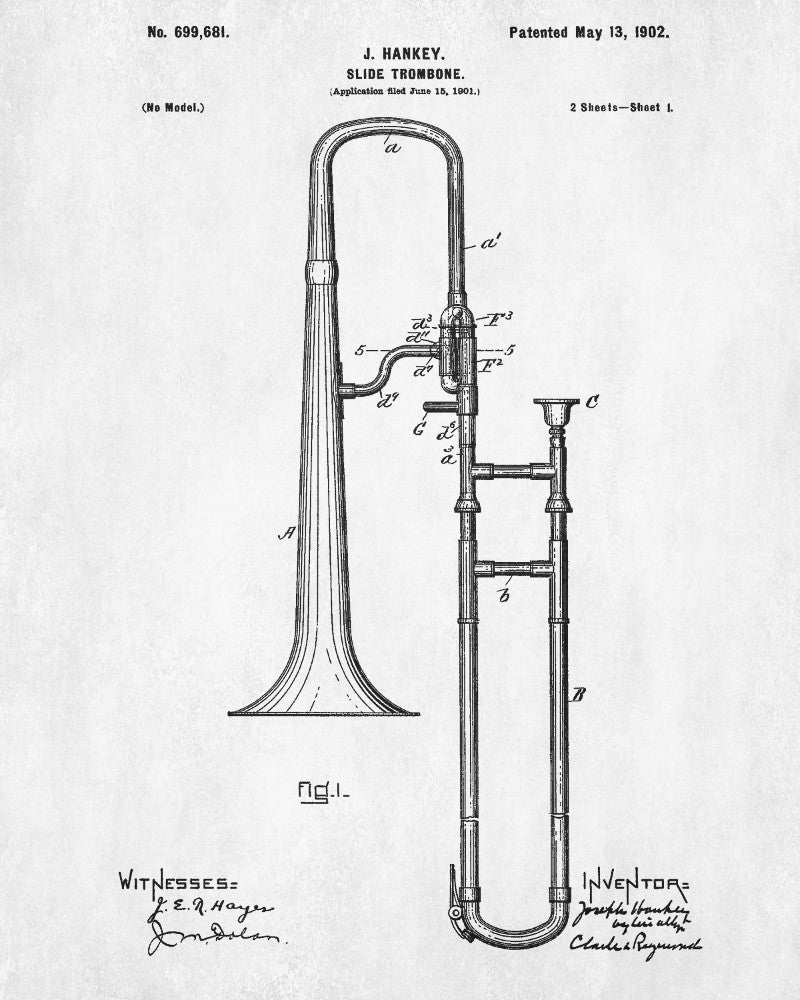 Slide Trombone Patent Print Orchestra Musical Instrument Poster
