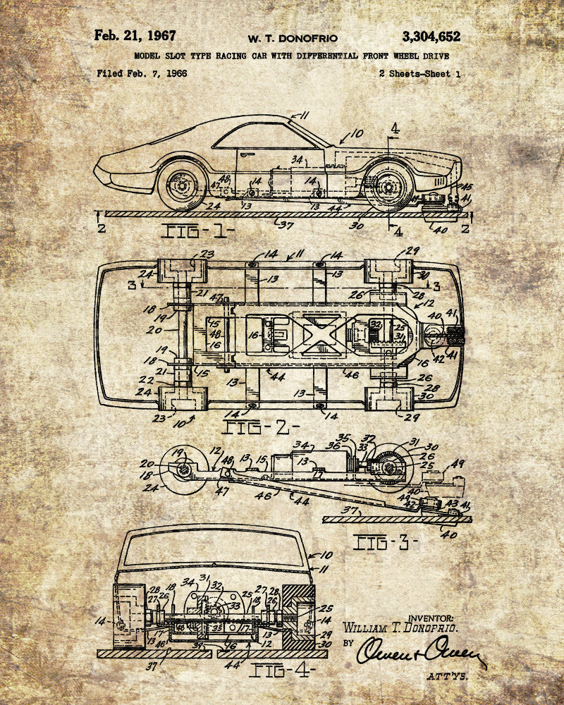 Slot Car Racer Patent Print Bar Blueprint Man Cave Poster
