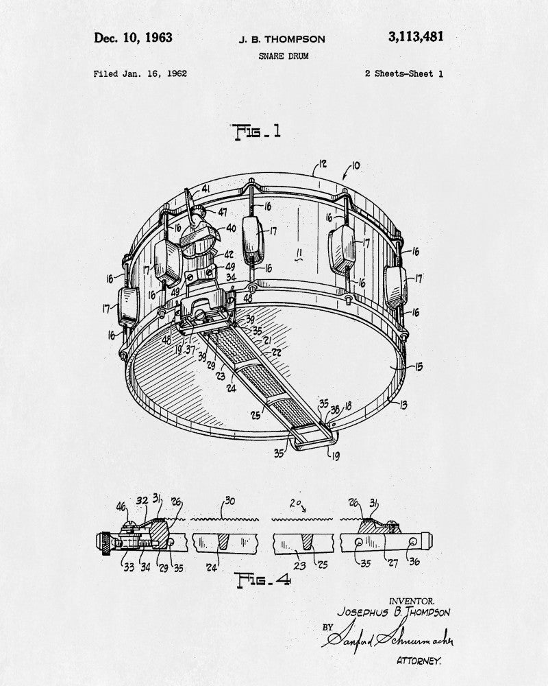 Snare Drum Patent Print Drumming Blueprint Music Poster - OnTrendAndFab