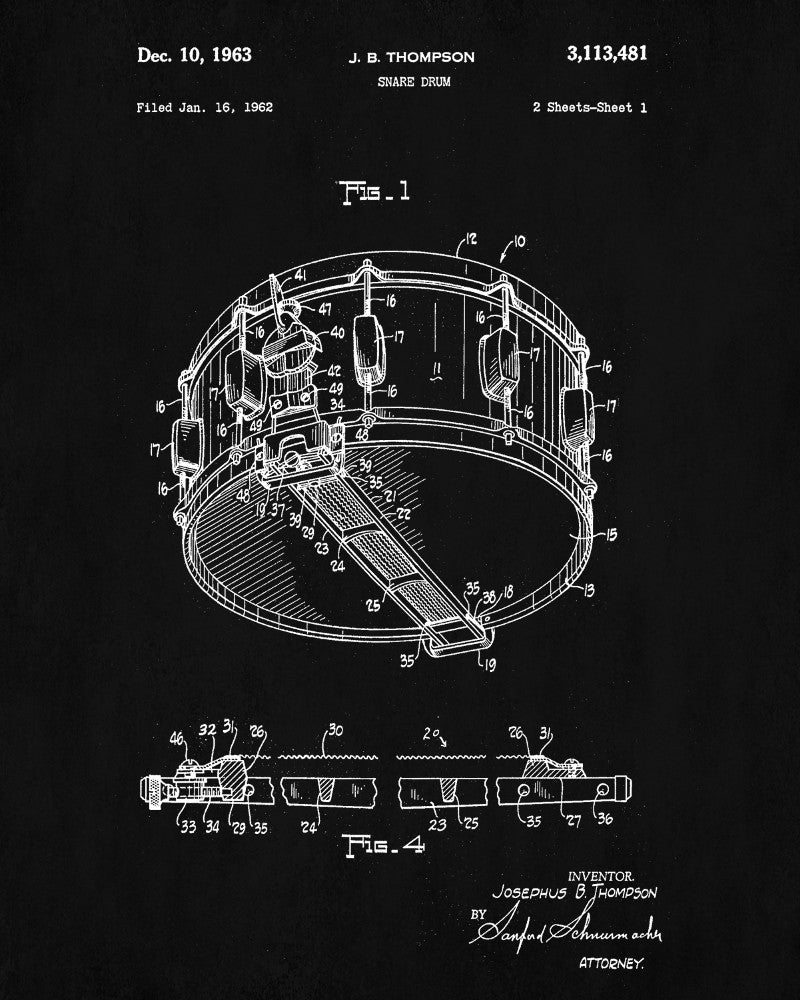 Snare Drum Patent Print Drumming Blueprint Music Poster - OnTrendAndFab