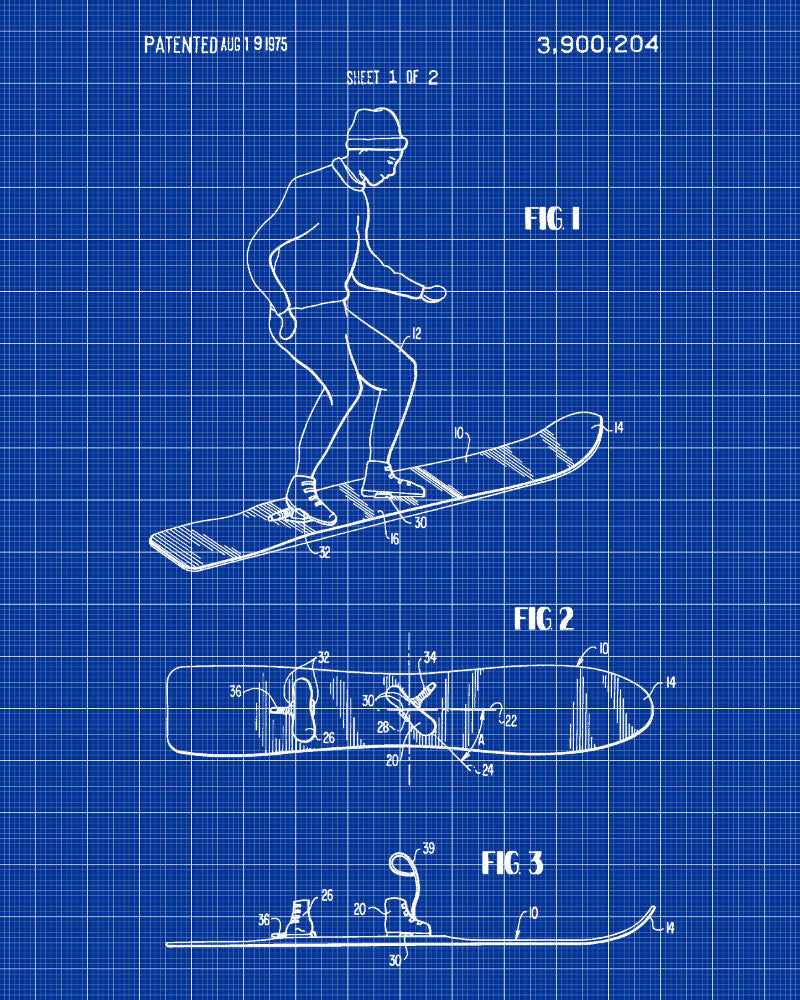 Snowboard Patent Print Snow Boarding Art Winter Sports Poster