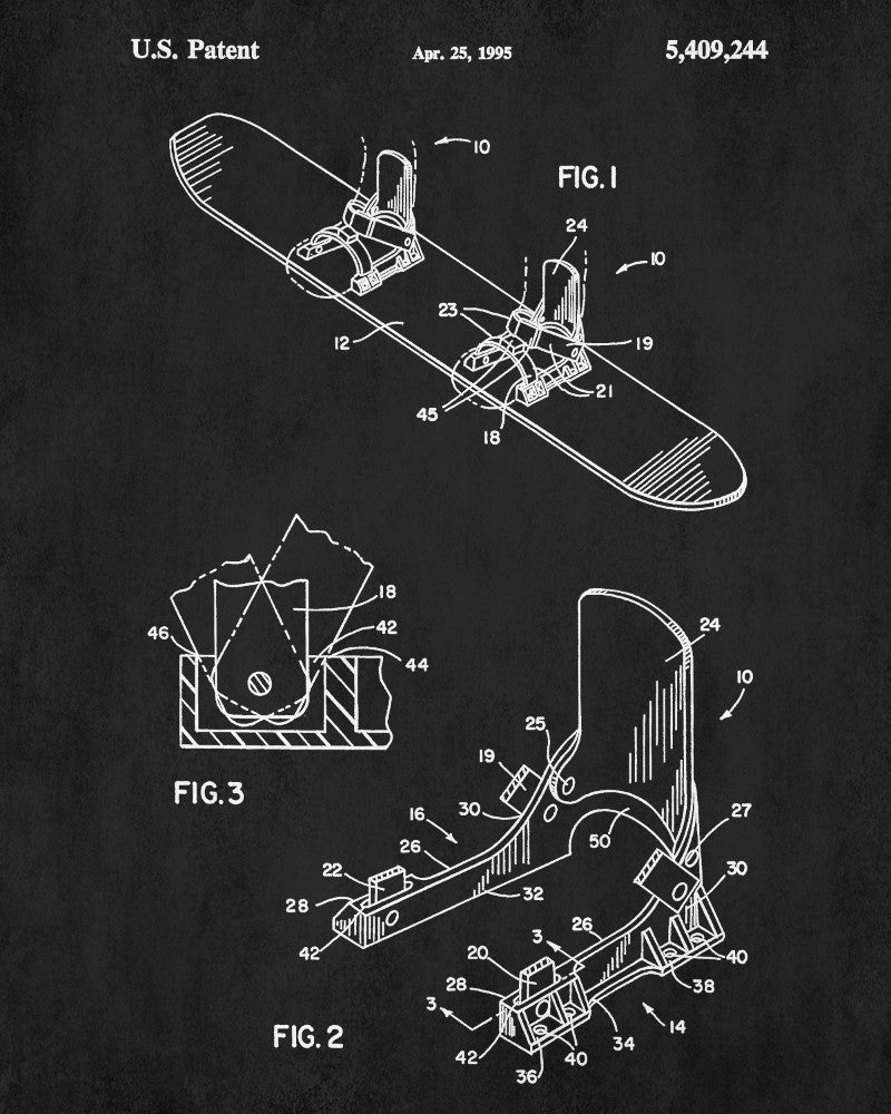 Snowboard Patent Print Snow Boarding Blueprint Winter Sports Poster - OnTrendAndFab