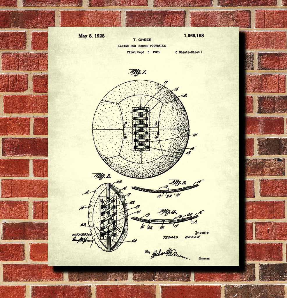 Soccer Patent Print Football Lacing Blueprint Sports Poster