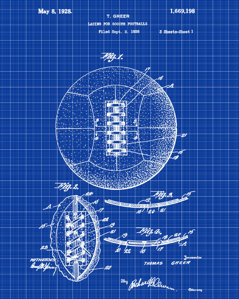 Soccer Patent Print Football Lacing Blueprint Sports Poster