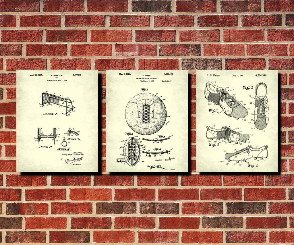 Soccer Patent Prints Set 3 Sports Blueprint Football Posters