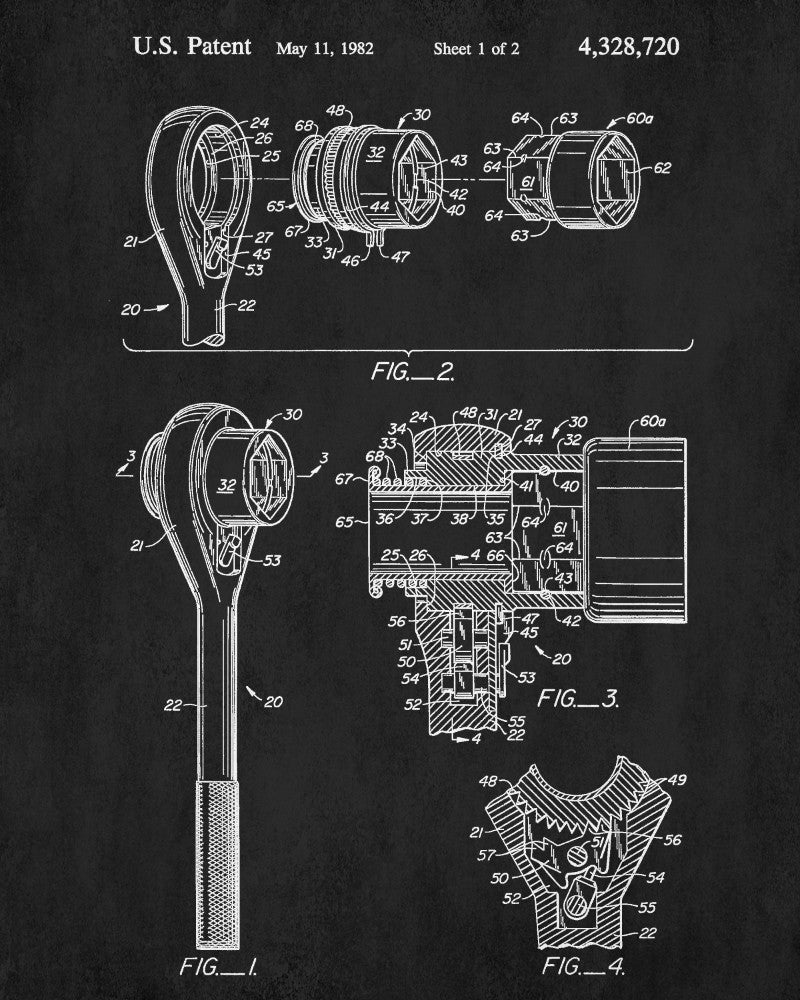 Socket Wrench Patent Print Hand Tools Blueprint Workshop Poster