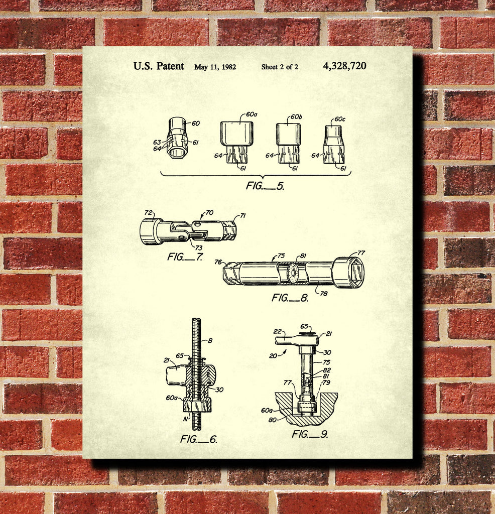 Socket Wrench Patent Print Hand Tool Blueprint Workshop Poster