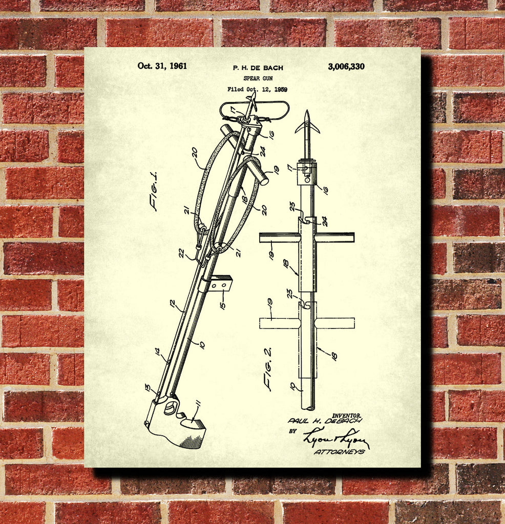 Spear Gun Patent Print Scuba Diving Blueprint Sports Poster
