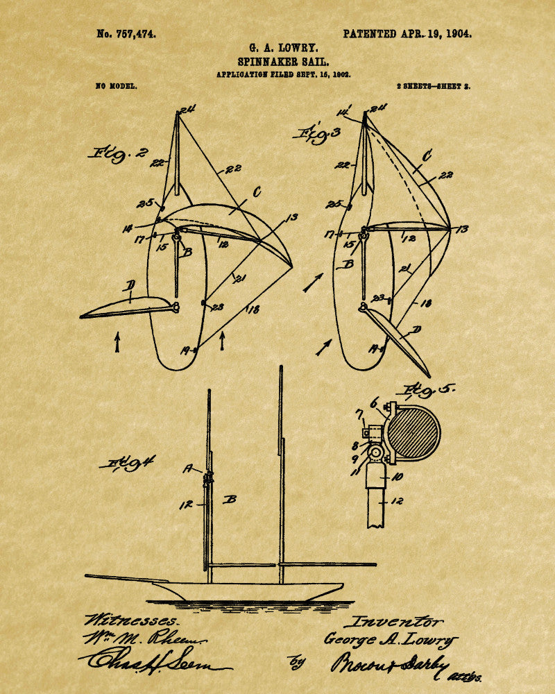 Nautical Poster Spinnaker Sail Patent Art Sailing Boat Print