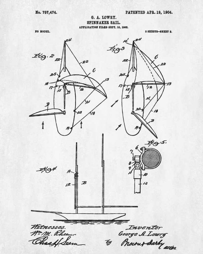 Nautical Poster Spinnaker Sail Patent Art Sailing Boat Print