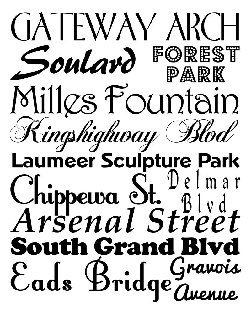 St Louis Neighbourhood Print Typography Scroll