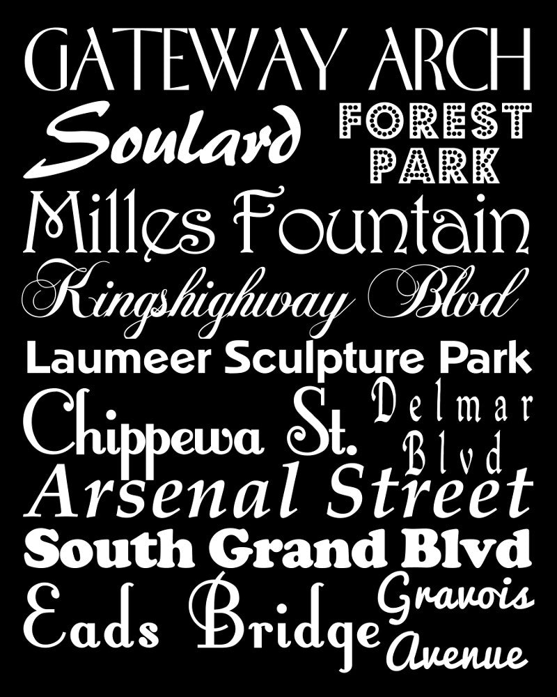 St Louis Neighbourhood Print Typography Scroll