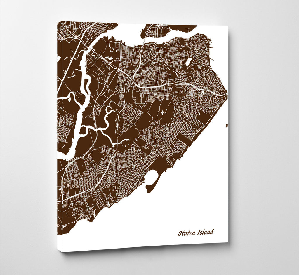 Staten Island New York City Street Map Print Feature Wall Art Poster