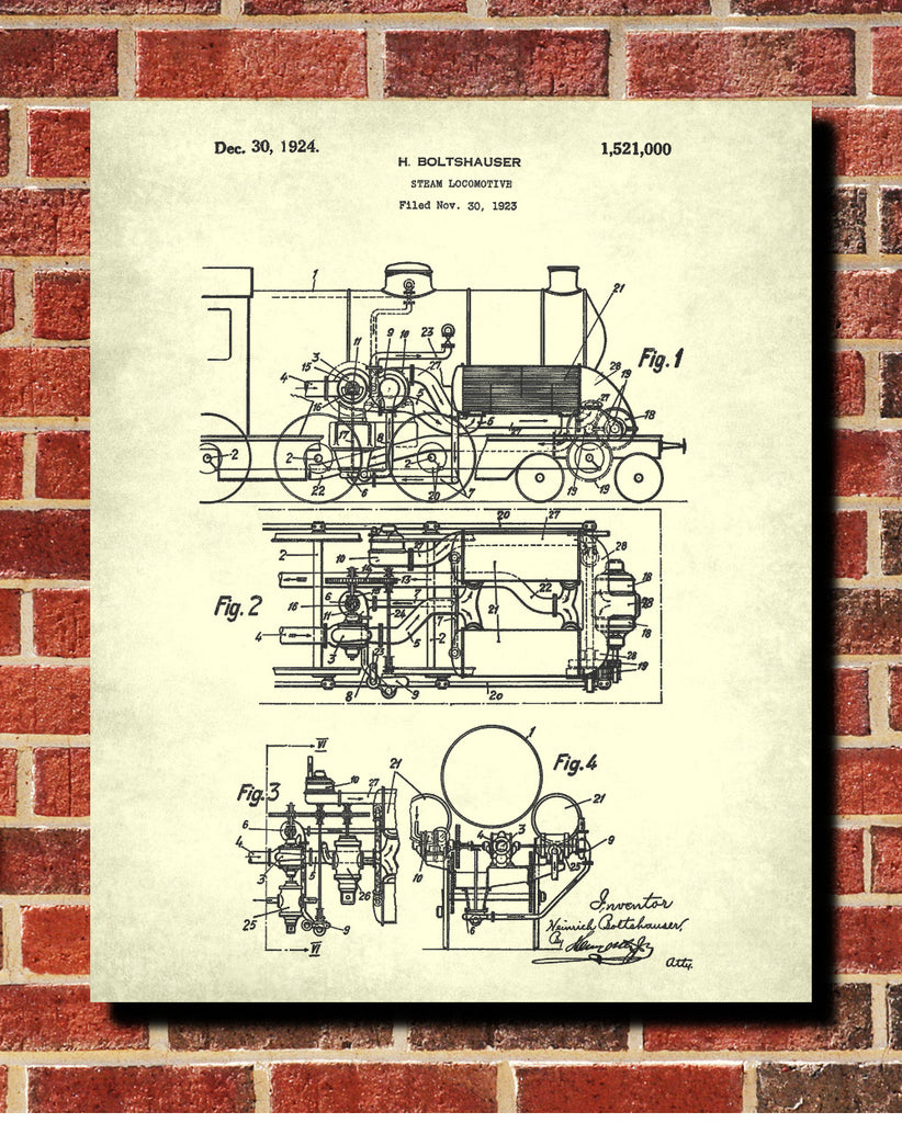 Locomotive Patent Print Steam Train Poster Salon Wall Art - OnTrendAndFab