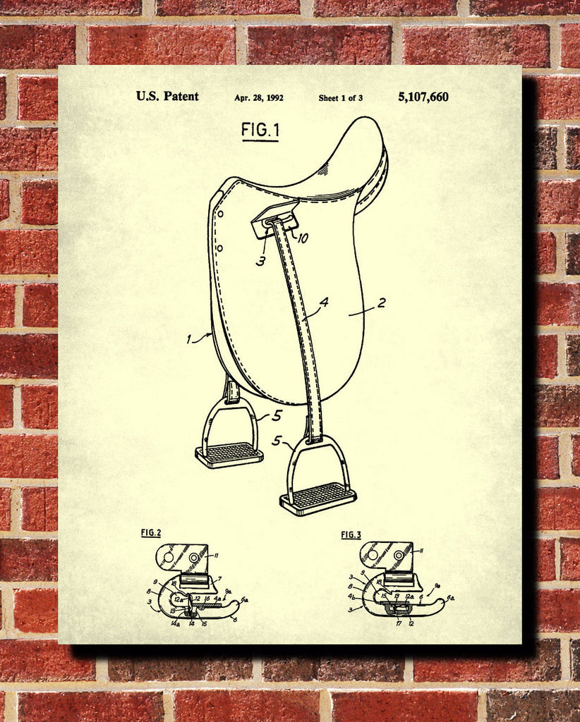 Stirrup Patent Print Equestrian Blueprint Horse Poster - OnTrendAndFab