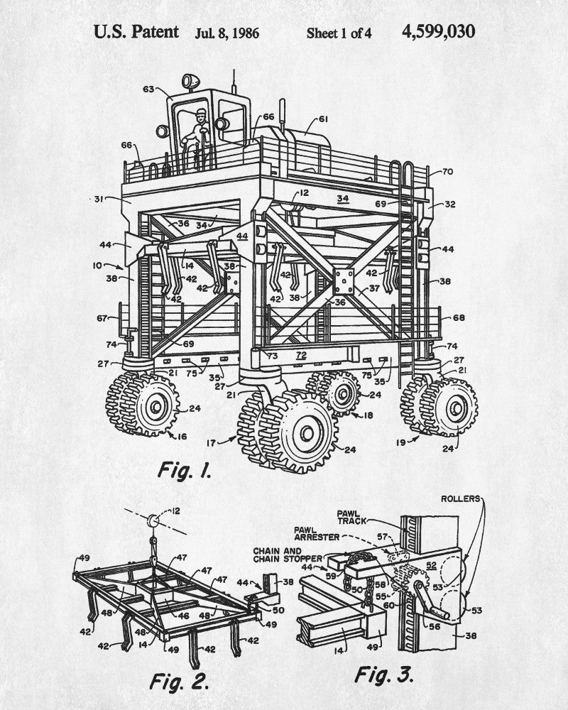 Straddle Carrier Patent Print Shipping Blueprint Poster