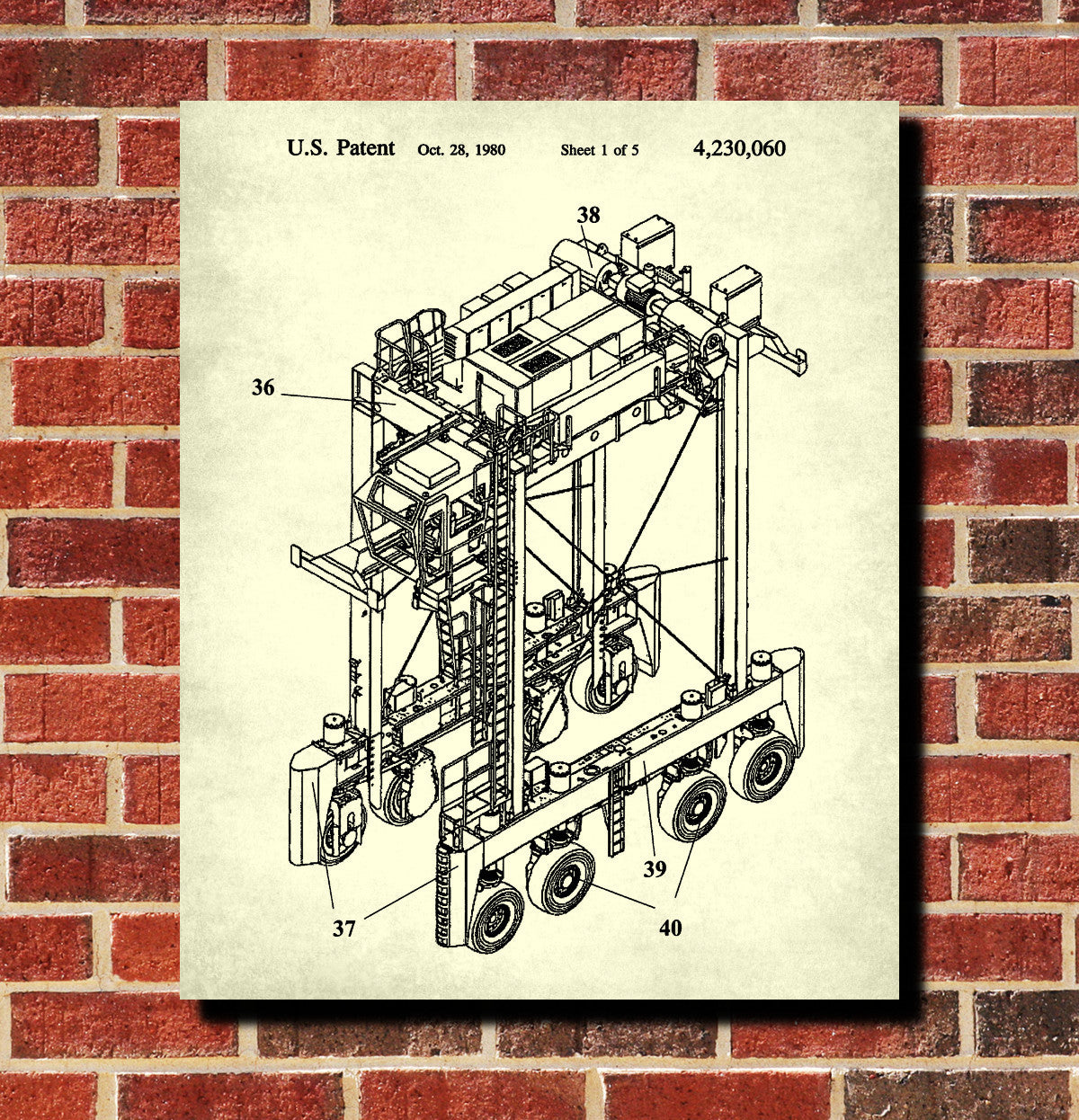 Straddle Carrier Patent Print Container Shipping Blueprint Poster