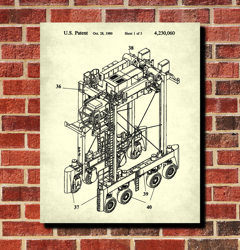 Straddle Carrier Patent Print Container Shipping Blueprint Poster