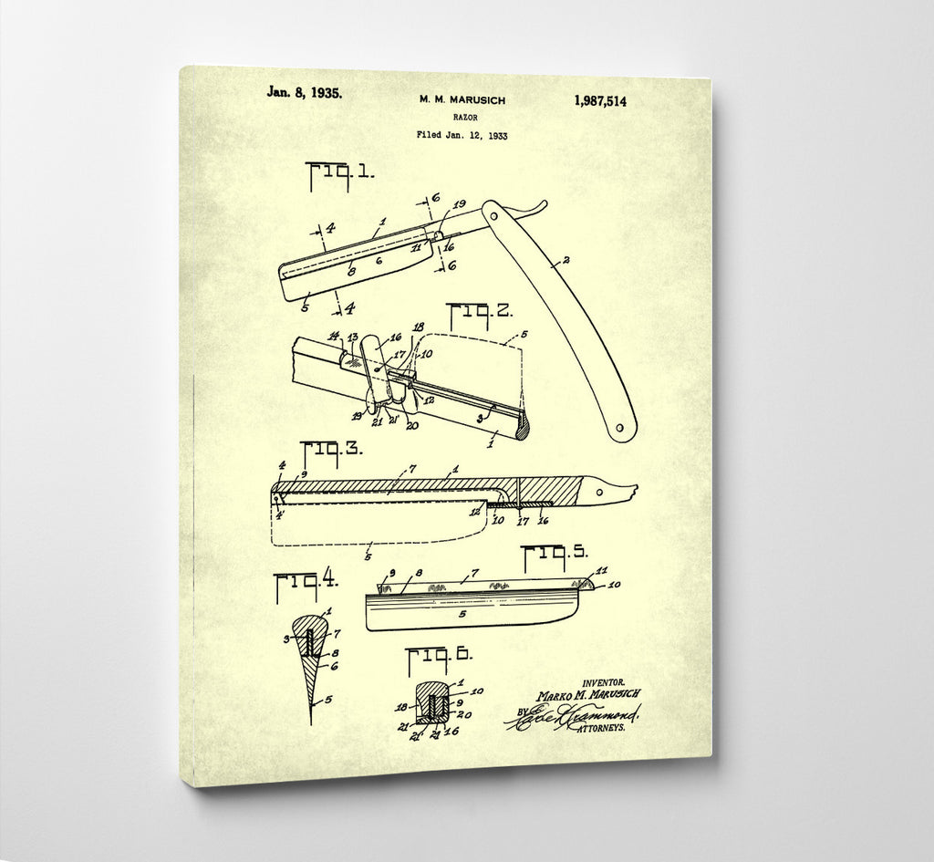 Barbershop Patent Print Straight Razor Wall Art Poster - OnTrendAndFab