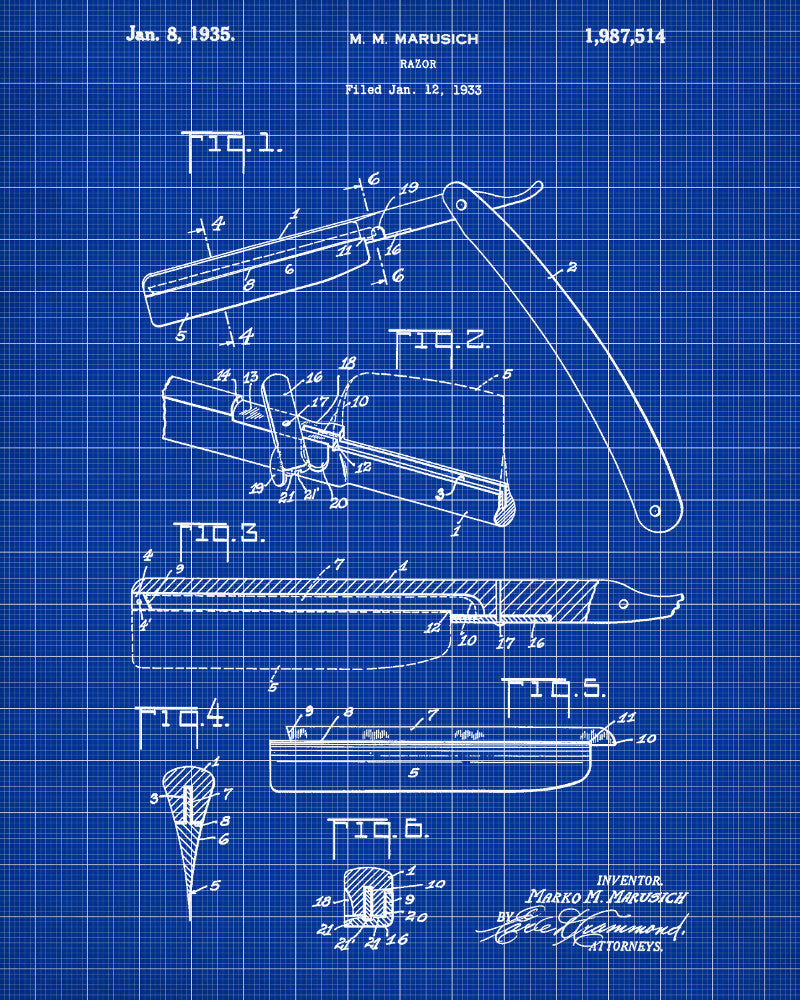 Barbershop Patent Print Straight Razor Wall Art Poster - OnTrendAndFab