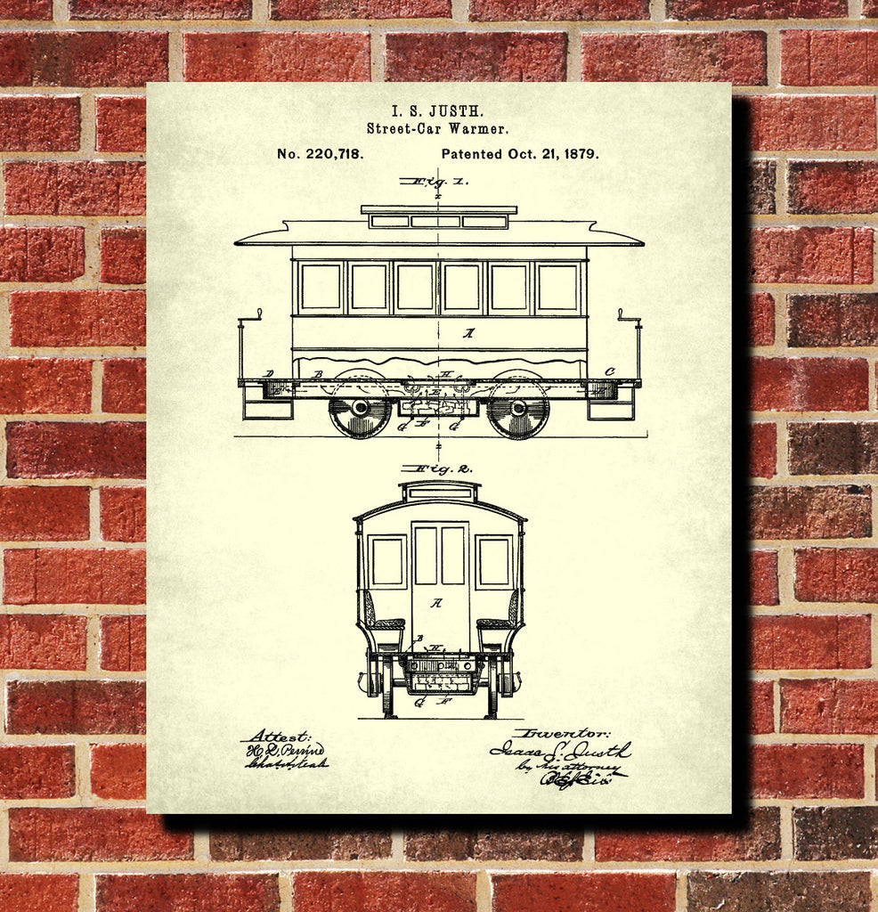 Streetcar Blueprint Tram Patent Print Trolley Car Art Poster