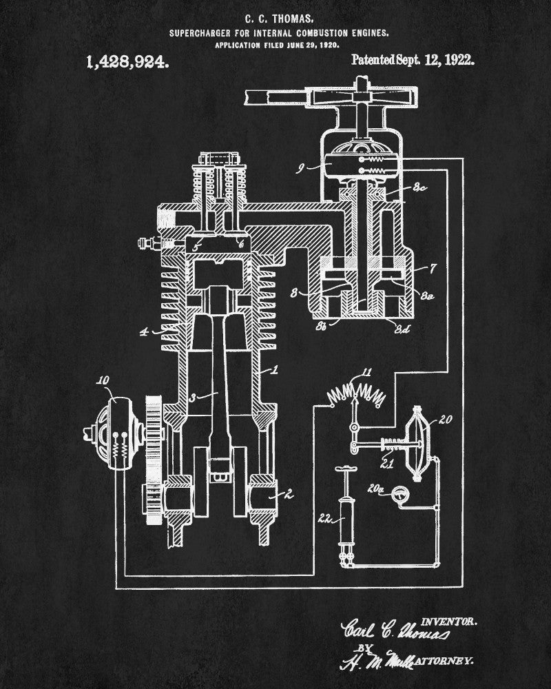 Supercharger Patent Print Engine Blueprint Workshop Poster - OnTrendAndFab
