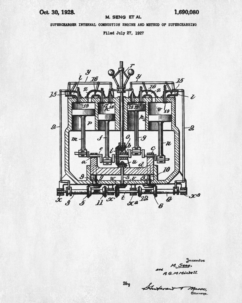 Supercharger Blueprint Engine Patent Print Garage Poster - OnTrendAndFab
