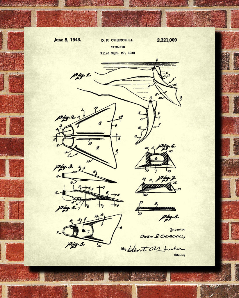 Swim Fins Patent Print Diving Blueprint Sports Poster - OnTrendAndFab