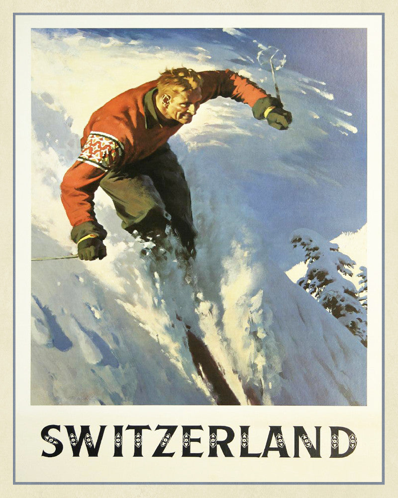 Switzerland Winter Ski Print Vintage Travel Poster Art