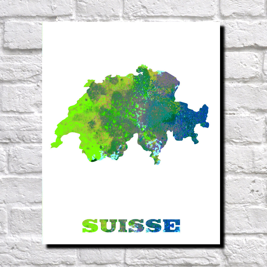 Swiss Map Print Outline Wall Map of Switzerland