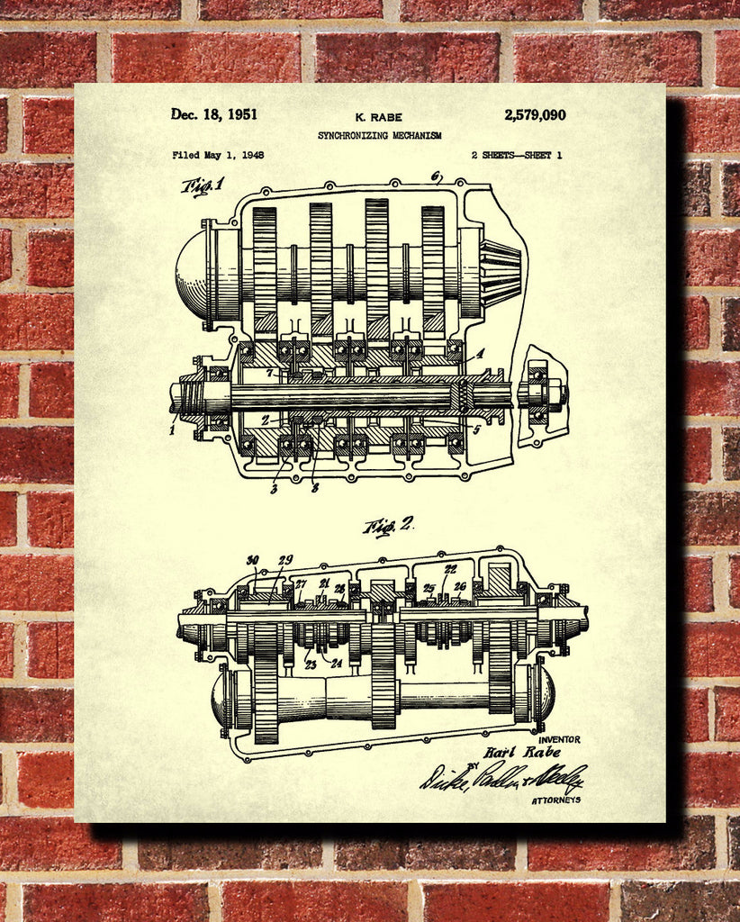 Synchromesh Gearbox Blueprint Car Patent Print Garage Poster - OnTrendAndFab