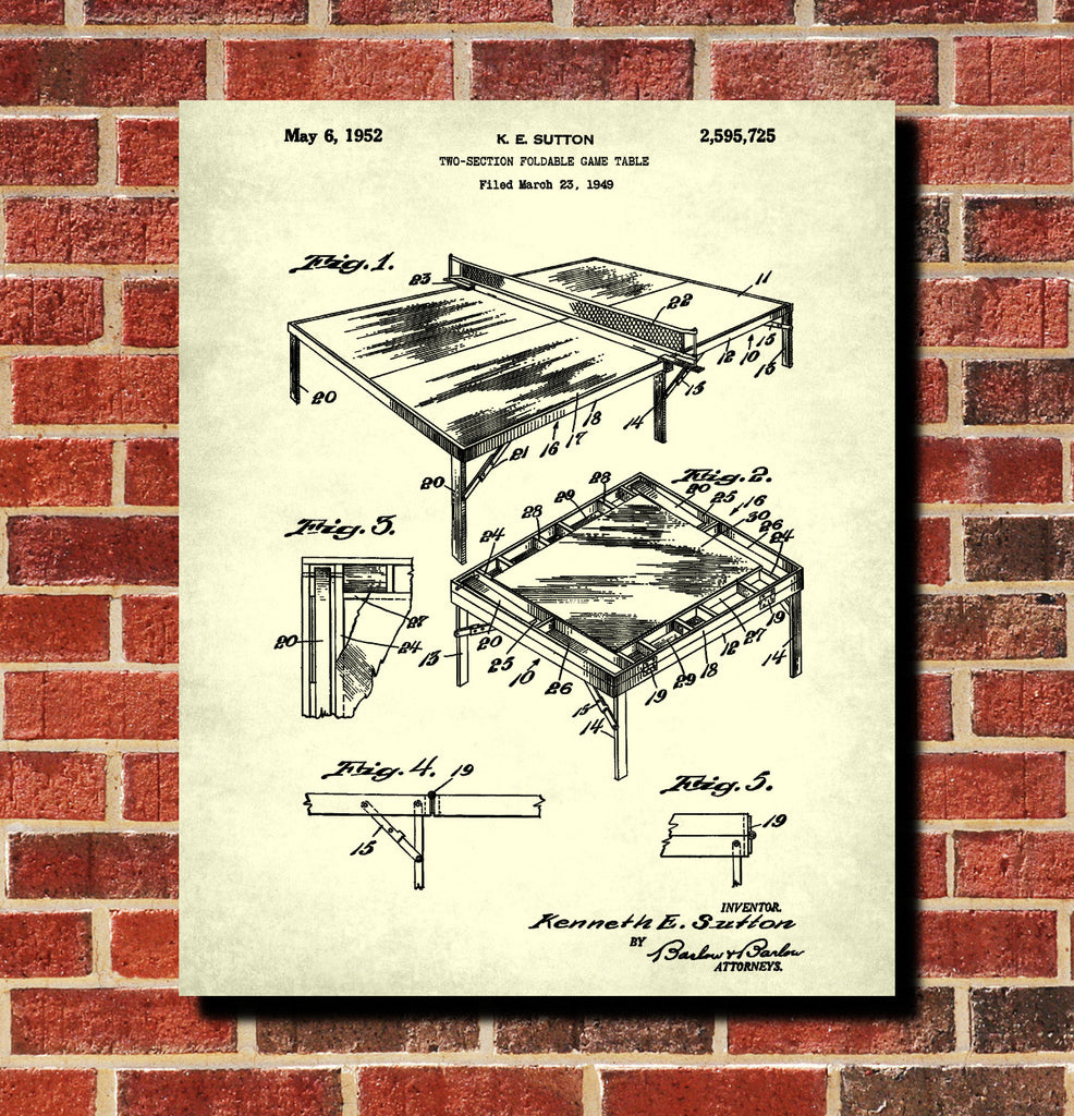 Table Tennis Patent Print Games Poster Sports Blueprint