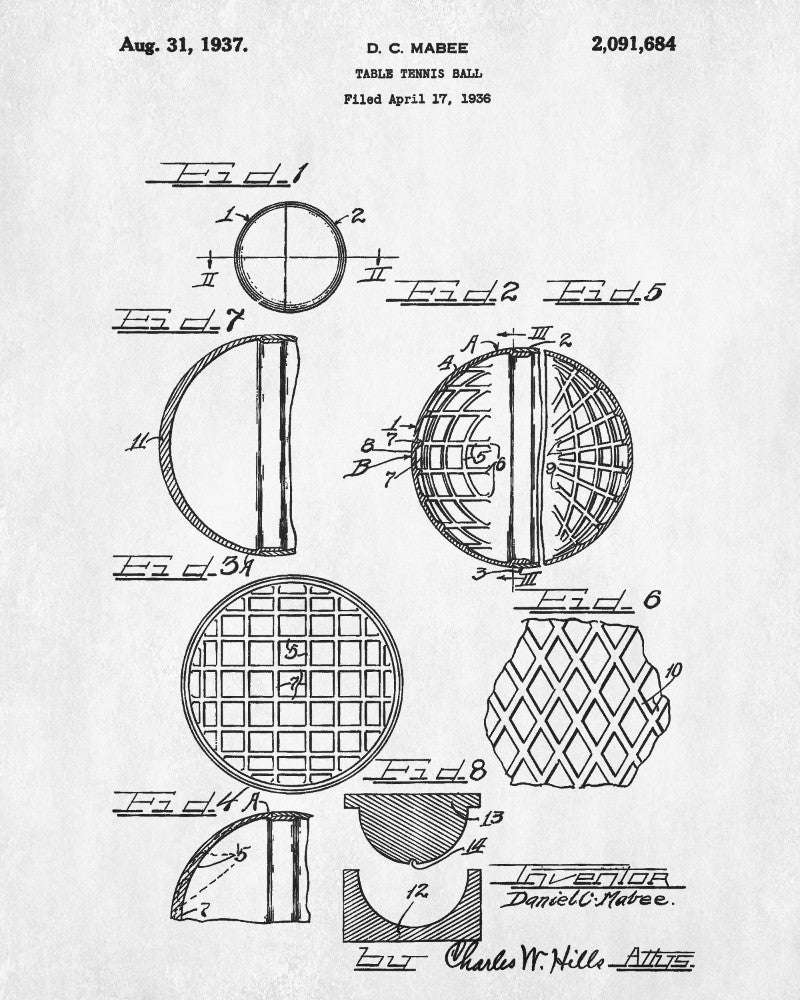 Table Tennis Ball Patent Print Games Poster Sports Blueprint