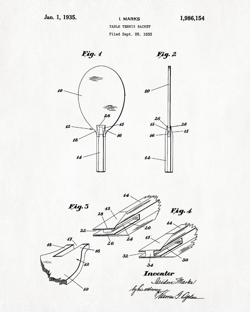Table Tennis Bat Patent Print Games Blueprint Sports Poster - OnTrendAndFab