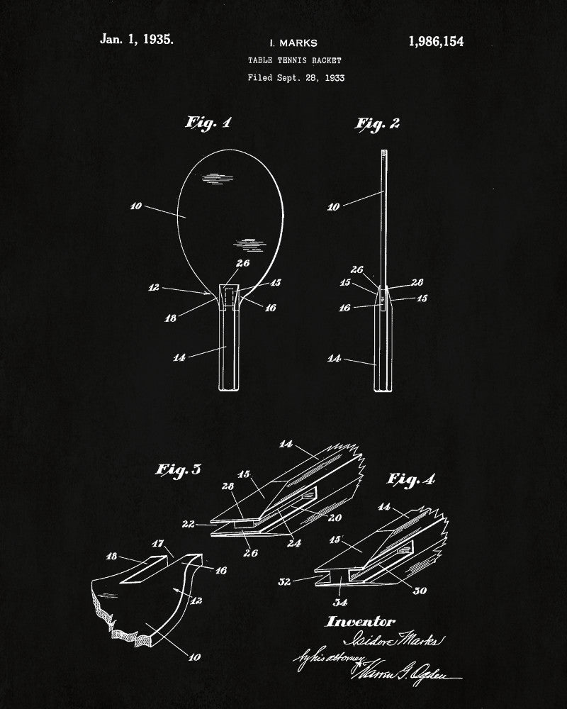 Table Tennis Bat Patent Print Games Blueprint Sports Poster - OnTrendAndFab