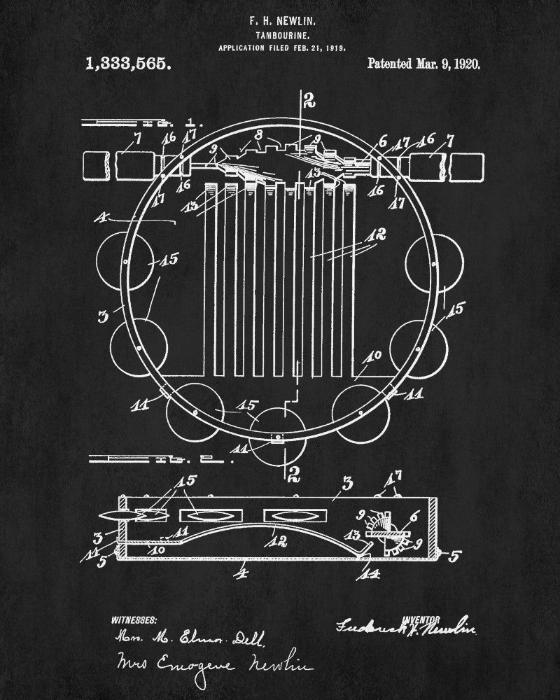 Tambourine Patent Print Music Room Wall Art Poster - OnTrendAndFab