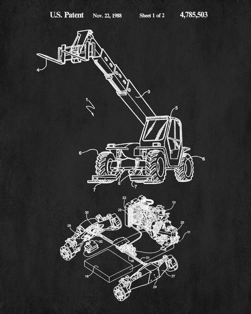 Telehandler Forklift Patent Print Construction Equipment Poster