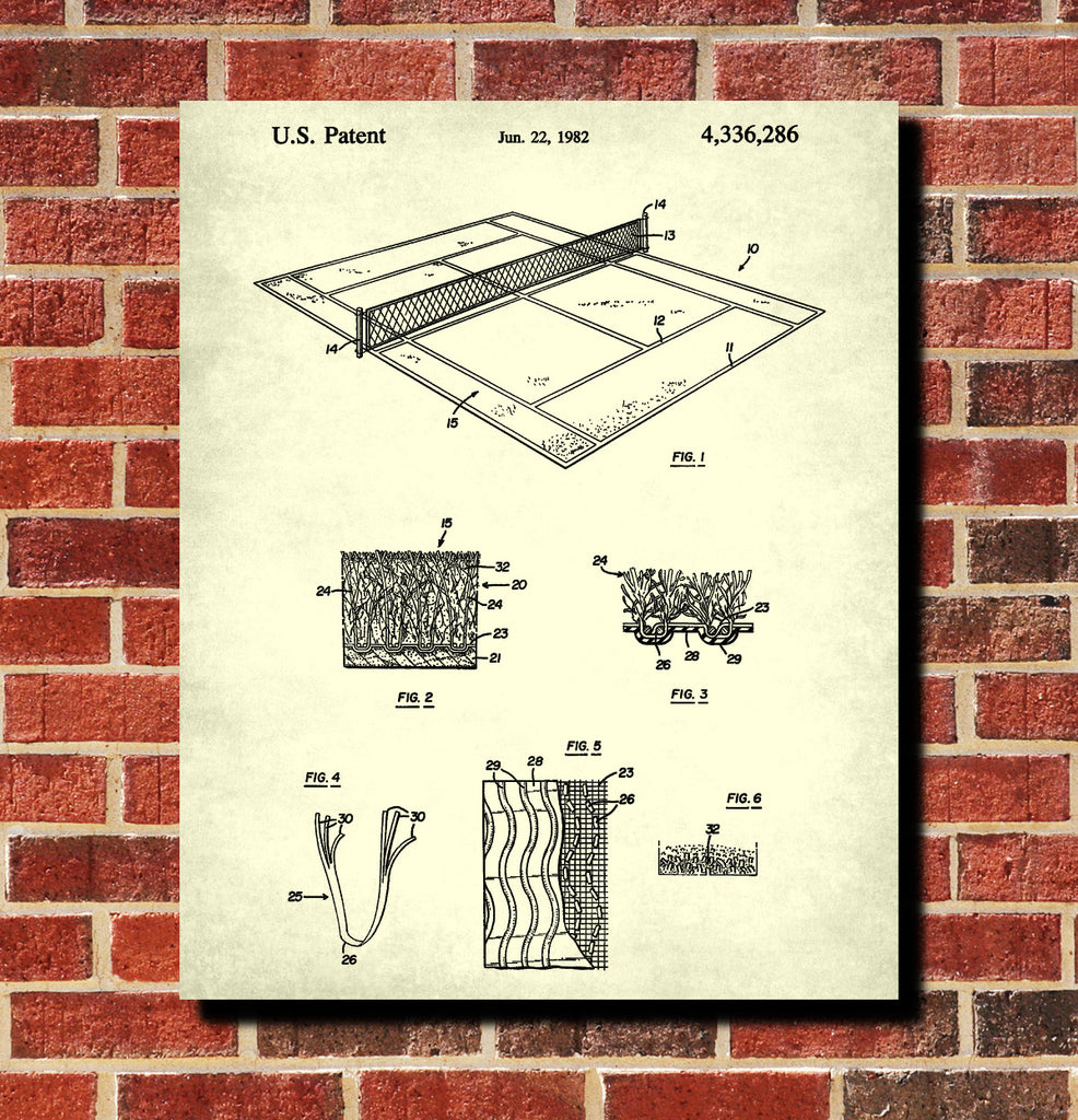 Tennis Court Patent Print Sports Blueprint Poster