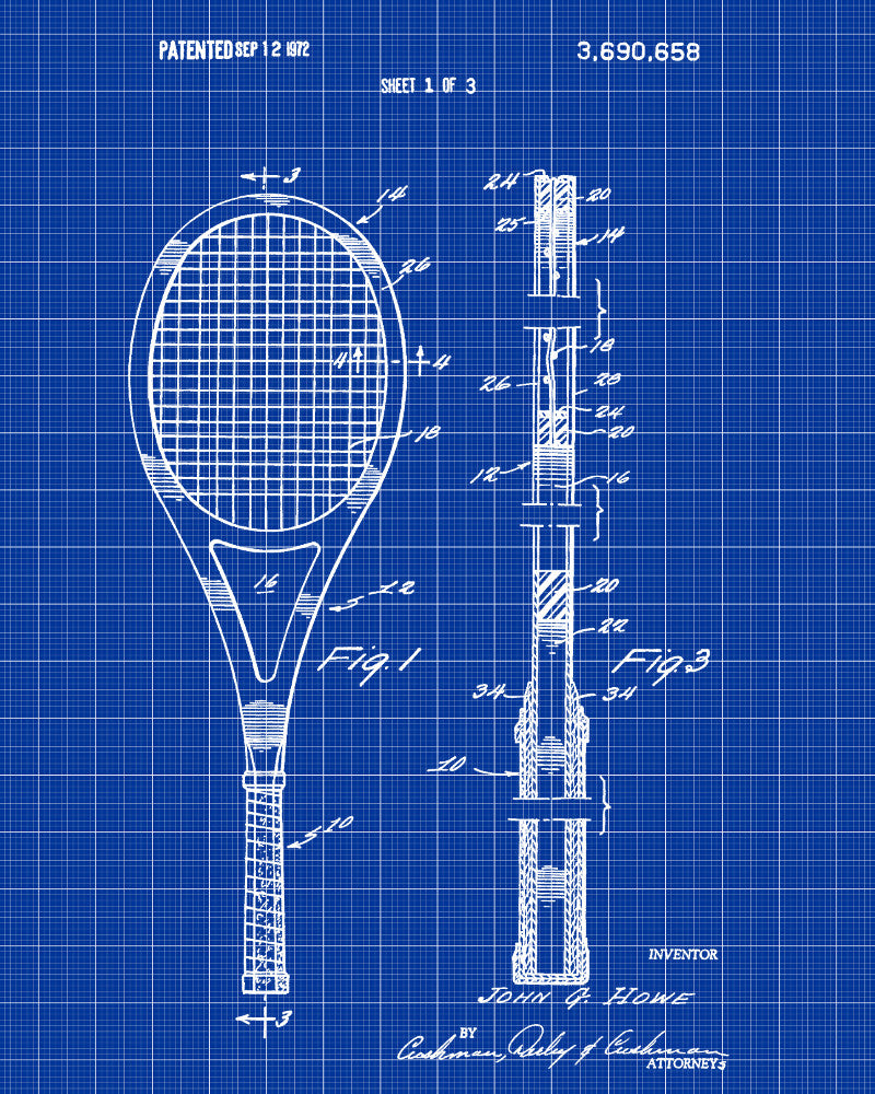 Tennis Rackets Patent Print Sports Blueprint Poster