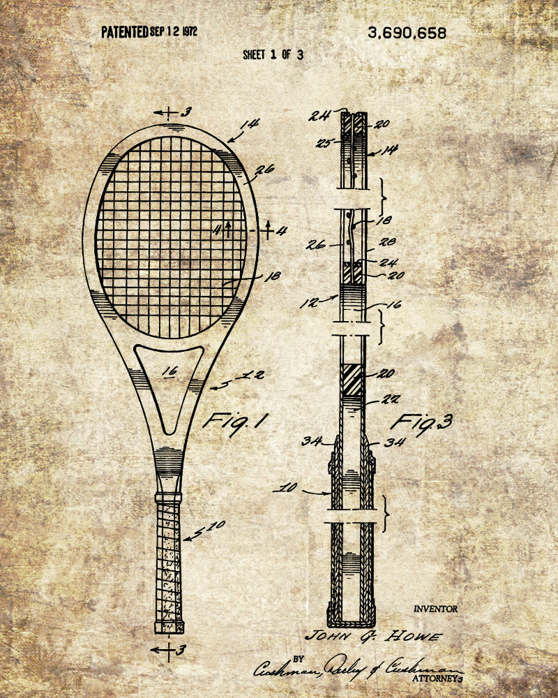 Tennis Rackets Patent Print Sports Blueprint Poster