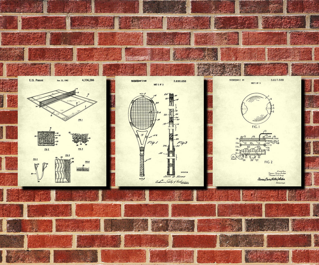 Tennis Patent Prints Set 3 Sport Blueprint Posters