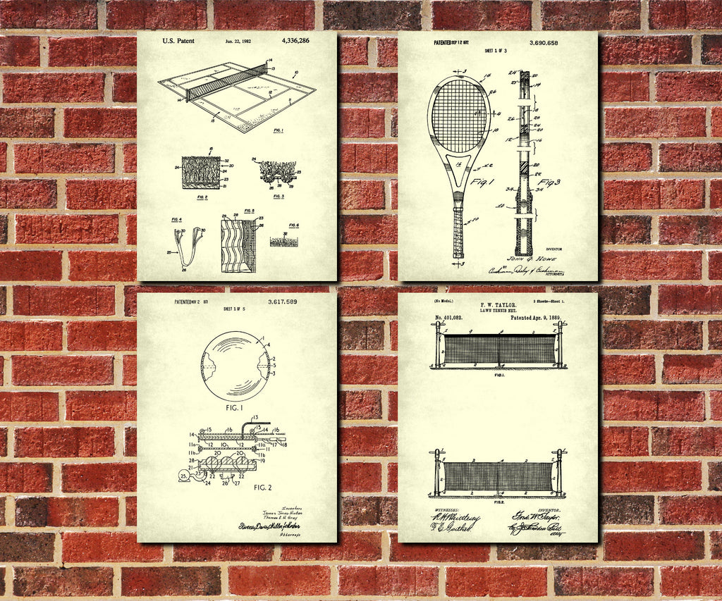 Tennis Patent Prints Set 4 Sport Blueprint Posters