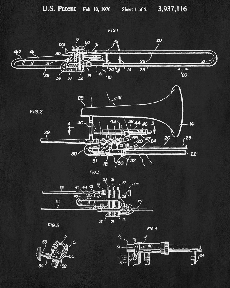Tenor Trombone Patent Print Orchestra Musical Instrument Poster