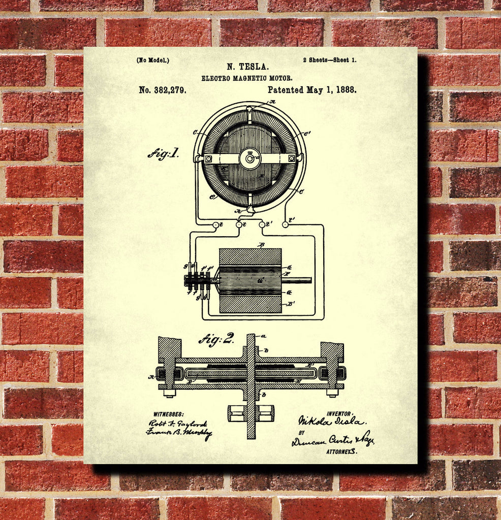 Nikola Tesla Patent Print Vintage Electrical Blueprint Poster