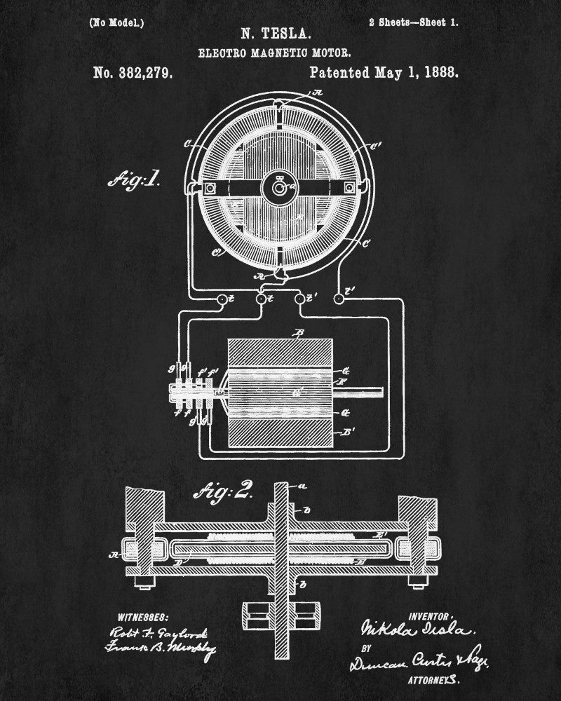 Nikola Tesla Patent Print Vintage Electrical Blueprint Poster