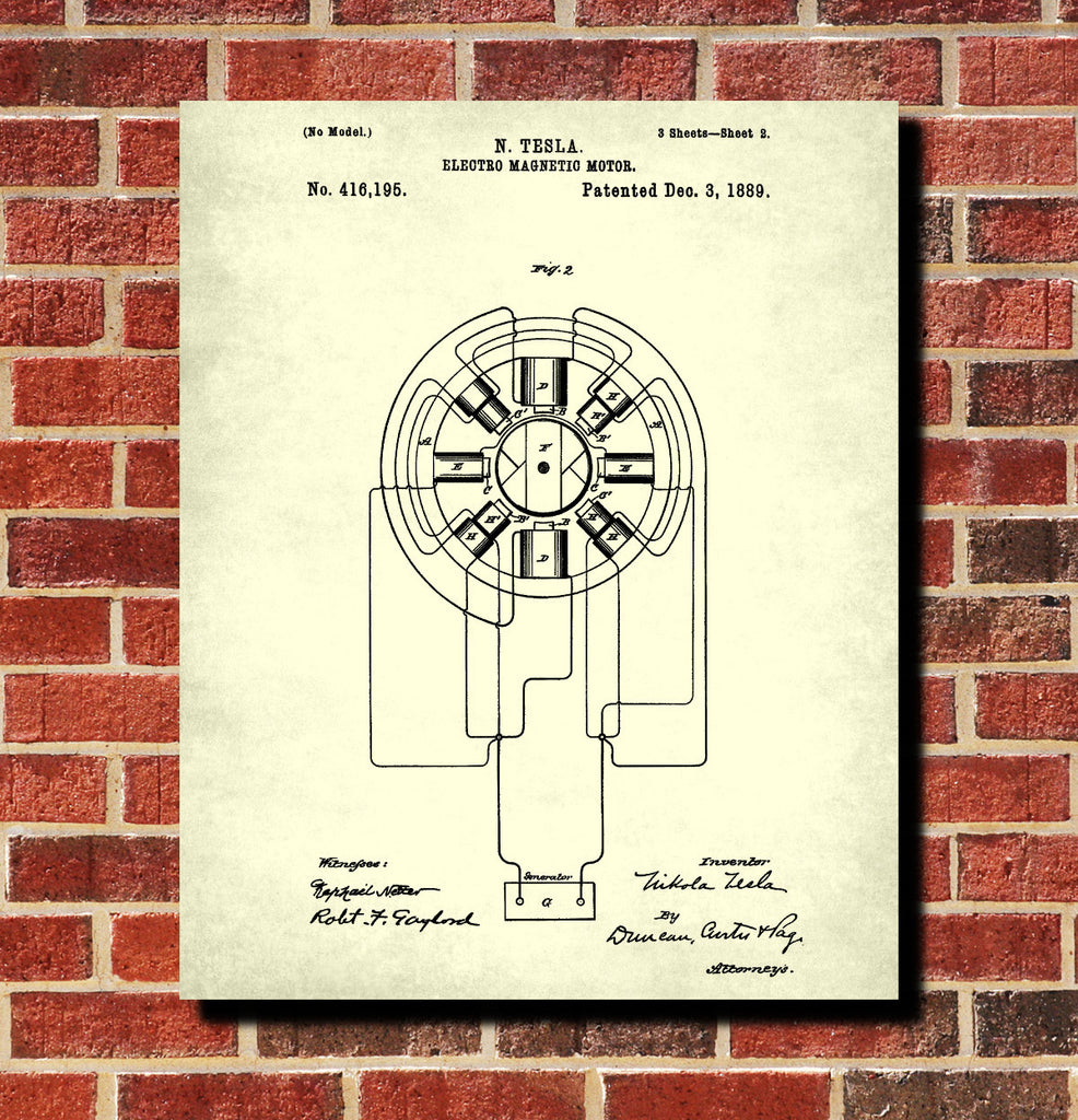 Nikola Tesla Patent Print Vintage Blueprint Electrical Design Poster
