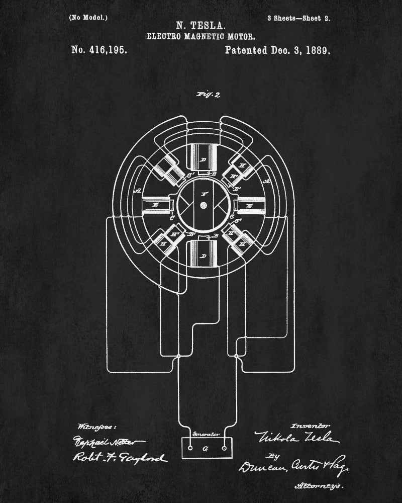 Nikola Tesla Patent Print Vintage Blueprint Electrical Design Poster